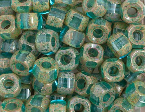 Cut Crow Beads - 9mm - Aqua Picasso (100pcs)