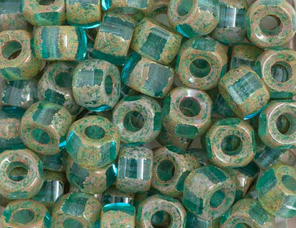 Cut Crow Beads - 9mm - Aqua Picasso (100pcs)