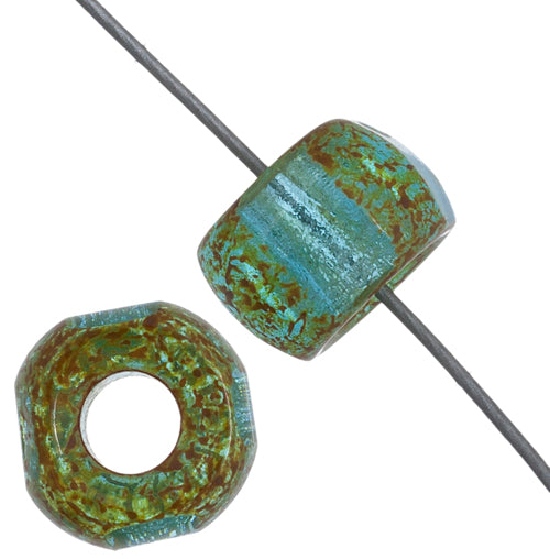 Cut Crow Beads - 9mm - Aqua Picasso (100pcs)