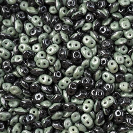 Superduos - Black/White Opaque Green Luster