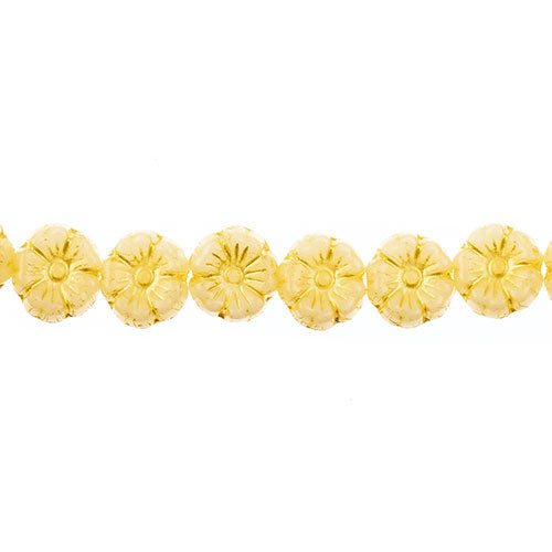 Glass Bead Cinquefoil Flower Bead - 9mm - Yellow on Alabaster White (Strand Apx 