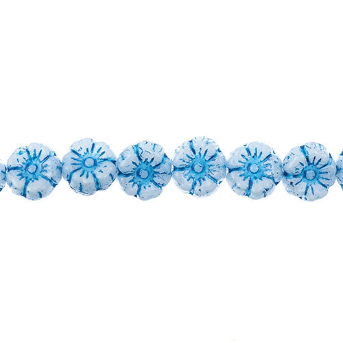 Glass Bead Cinquefoil Flower Bead - 9mm - Dark Blue on Alabaster White (Strand A