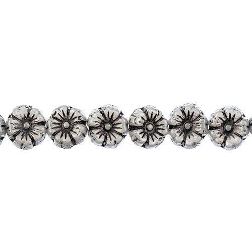 Glass Bead Cinquefoil Flower Bead - 9mm - Black on Alabaster White (Strand Apx 2