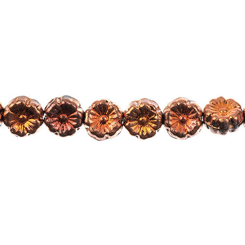 Glass Bead Cinquefoil Flower Bead - 9mm - Sunset on Black (Strand Apx 22pcs)