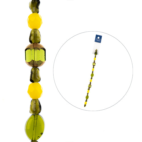 Czech Glass Beads - Assorted Shapes and Sizes - Lemon Tree (7in Strand)