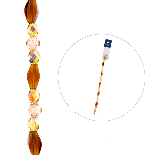 Czech Glass Beads - Assorted Shapes and Sizes - Amber Honey (7in Strand)