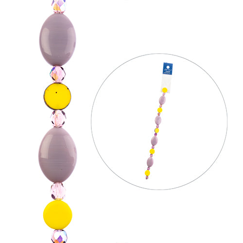 Czech Glass Beads - Assorted Shapes and Sizes - Pansy Flower (7in Strand)