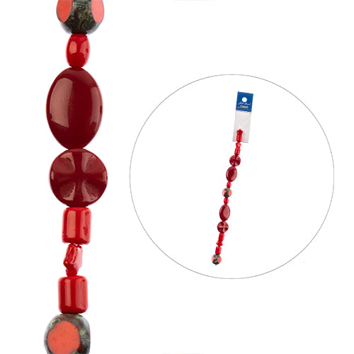 Czech Glass Beads - Assorted Shapes and Sizes - Roses are Red (7in Strand)