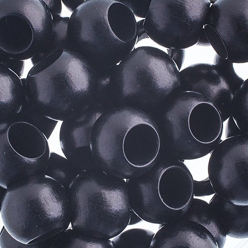 Large Hole Wood Beads - 12x9.8mm Round - Black (250)