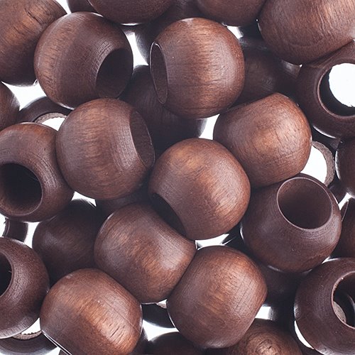 Large Hole Wood Beads - 12x9.8mm Round - Dark Brown (250)