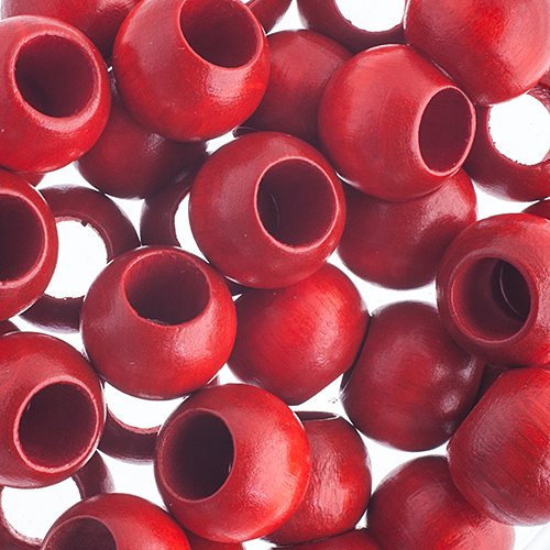 Large Hole Wood Beads - 12x9.8mm Round - Red (250)
