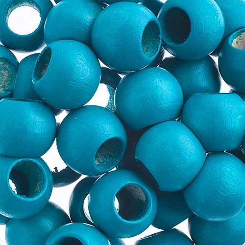 Large Hole Wood Beads - 12x9.8mm Round - Turquoise (250)