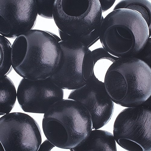 Large Hole Wood Beads - 14x11mm Round - Black (100)