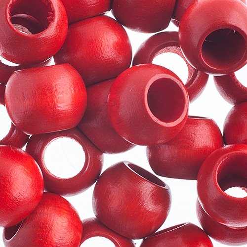 Large Hole Wood Beads - 14x11mm Round - Red (100)