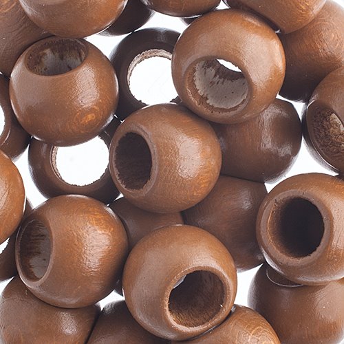 Large Hole Wood Beads - 14x11mm Round - Coffee (100)
