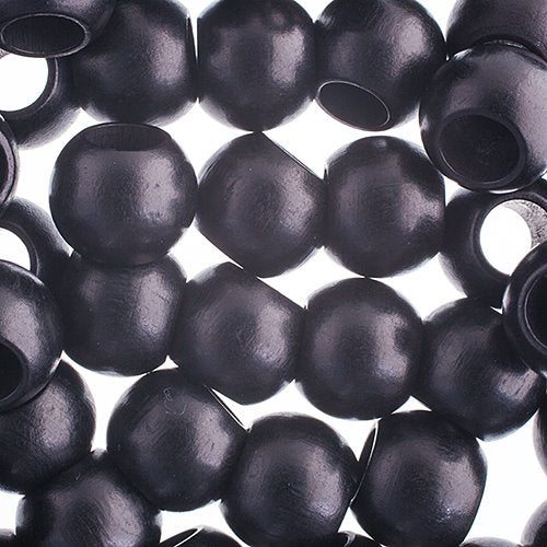 Large Hole Wood Beads - 20x16mm Round - Black (50)