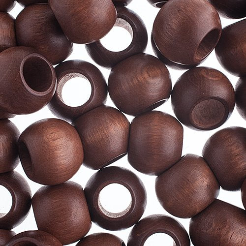 Large Hole Wood Beads - 20x16mm Round - Dark Brown (50)