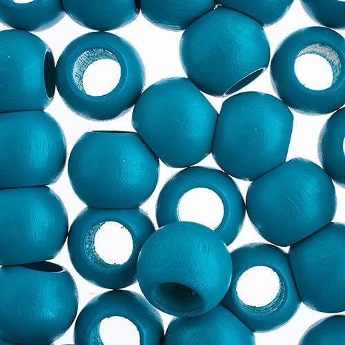 Large Hole Wood Beads - 20x16mm Round - Turquoise (50)