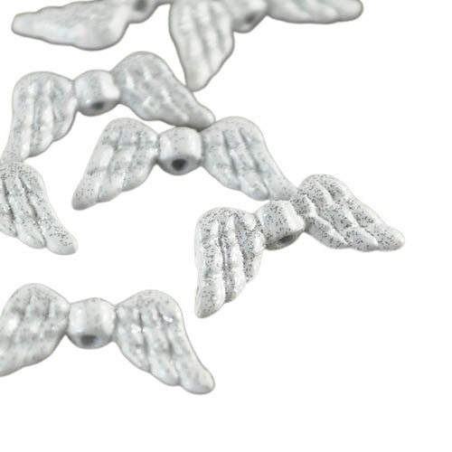 Metal Beads - Angel Wings - White Sparkle