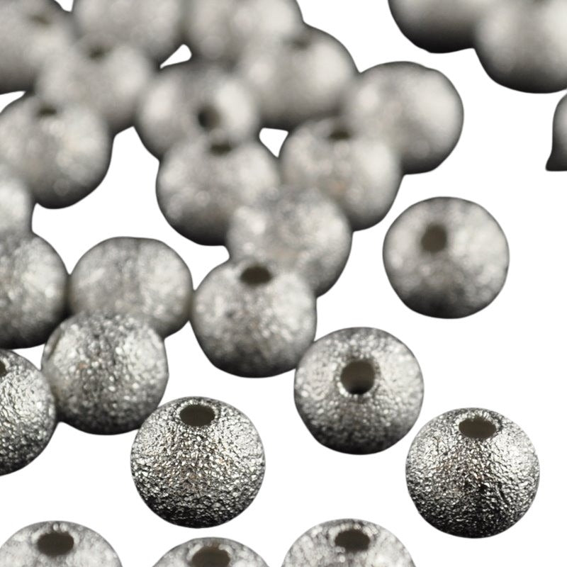 Metal Beads - 6mm - Stardust Round - Bright Silver (100)