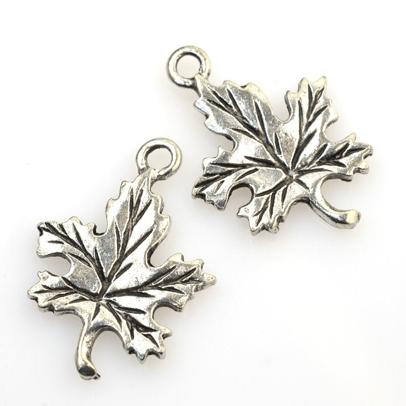 Maple Leaf Charm   Antiqued Silver Each