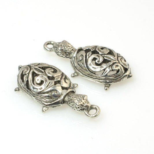 Filigree Turtle Charm   Ant Silver Each