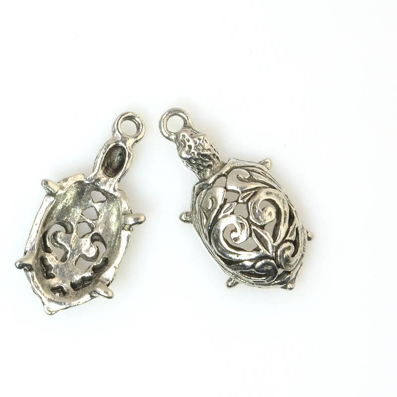 Filigree Turtle Charm   Ant Silver Each