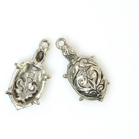 Filigree Turtle Charm   Ant Silver Each