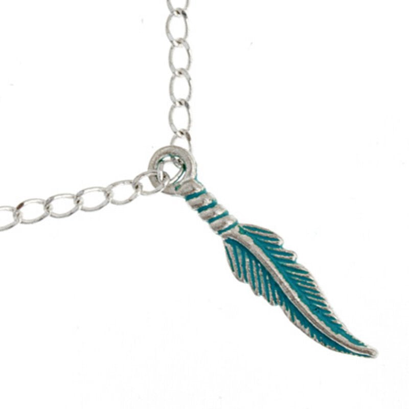 Curvy Feather   Ant Silver w Turq Each