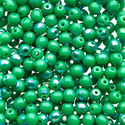 Glass Beads - 3mm - Round - Opaque Green AB (120)