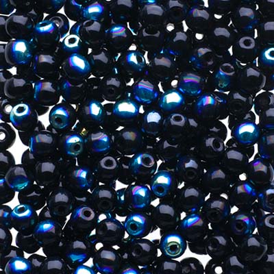 Glass Beads - 3mm - Round - Opaque Jet AB (120)