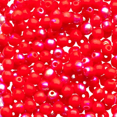Glass Beads - 3mm - Round - Opaque Red AB (120)