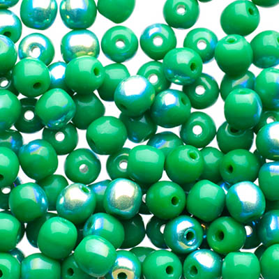 Glass Beads - 4mm - Round - Opaque Green AB (100)