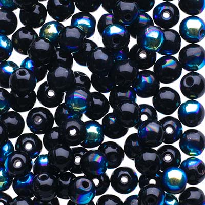 Glass Beads - 4mm - Round - Opaque Jet AB (100)
