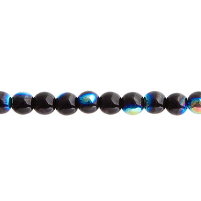 Glass Beads - 4mm Round - Opaque Jet AB (45pc strand)