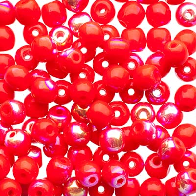 Glass Beads - 4mm - Round - Opaque Red AB (100)