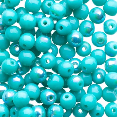 Glass Beads - 4mm - Round - Green Turquoise AB (100)