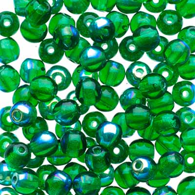 Glass Beads - 4mm - Round - Transparent Green AB (100)