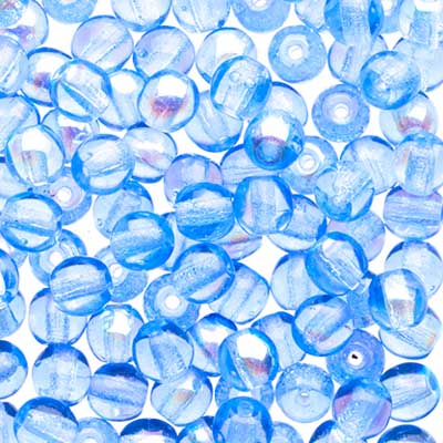 Glass Beads - 4mm - Round - Transparent Light Sapphire AB (100)