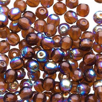 Glass Beads - 4mm - Round - Smoked Topaz AB (100)