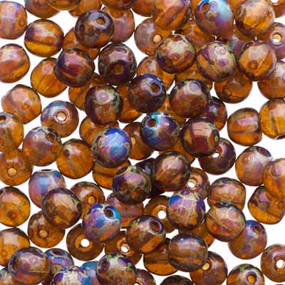 Glass Beads - 4mm - Round - Transparent Amethyst Travertine (100)