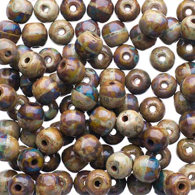 Glass Beads - 4mm - Round - Olivine Travertine (100)