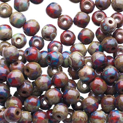Glass Beads - 4mm - Round - Opaque Red Travertine (100)