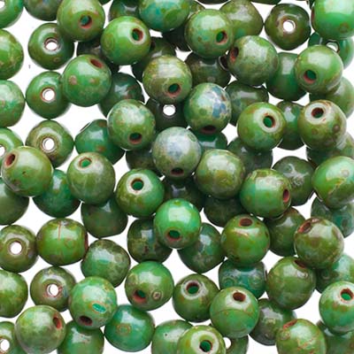 Glass Beads - 4mm - Round - Opaque Turquoise Travertine (100)
