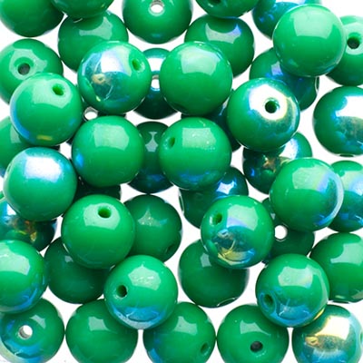 Glass Beads - 6mm - Round - Opaque Green AB (50)