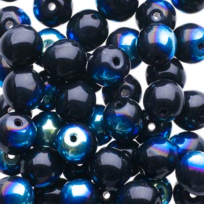 Glass Beads - 6mm - Round - Opaque Jet AB (50)