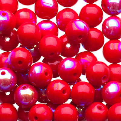 Glass Beads - 6mm - Round - Opaque Dark Red AB (50)