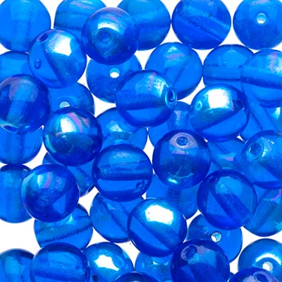 Glass Beads - 6mm - Round - Capri Blue AB (50)
