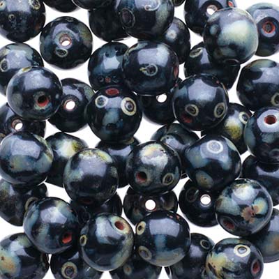 Glass Beads - 6mm - Round - Jet Travertine (50)