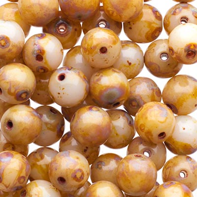 Glass Beads - 6mm - Round - Light Brown Alabaster Travertine (50)